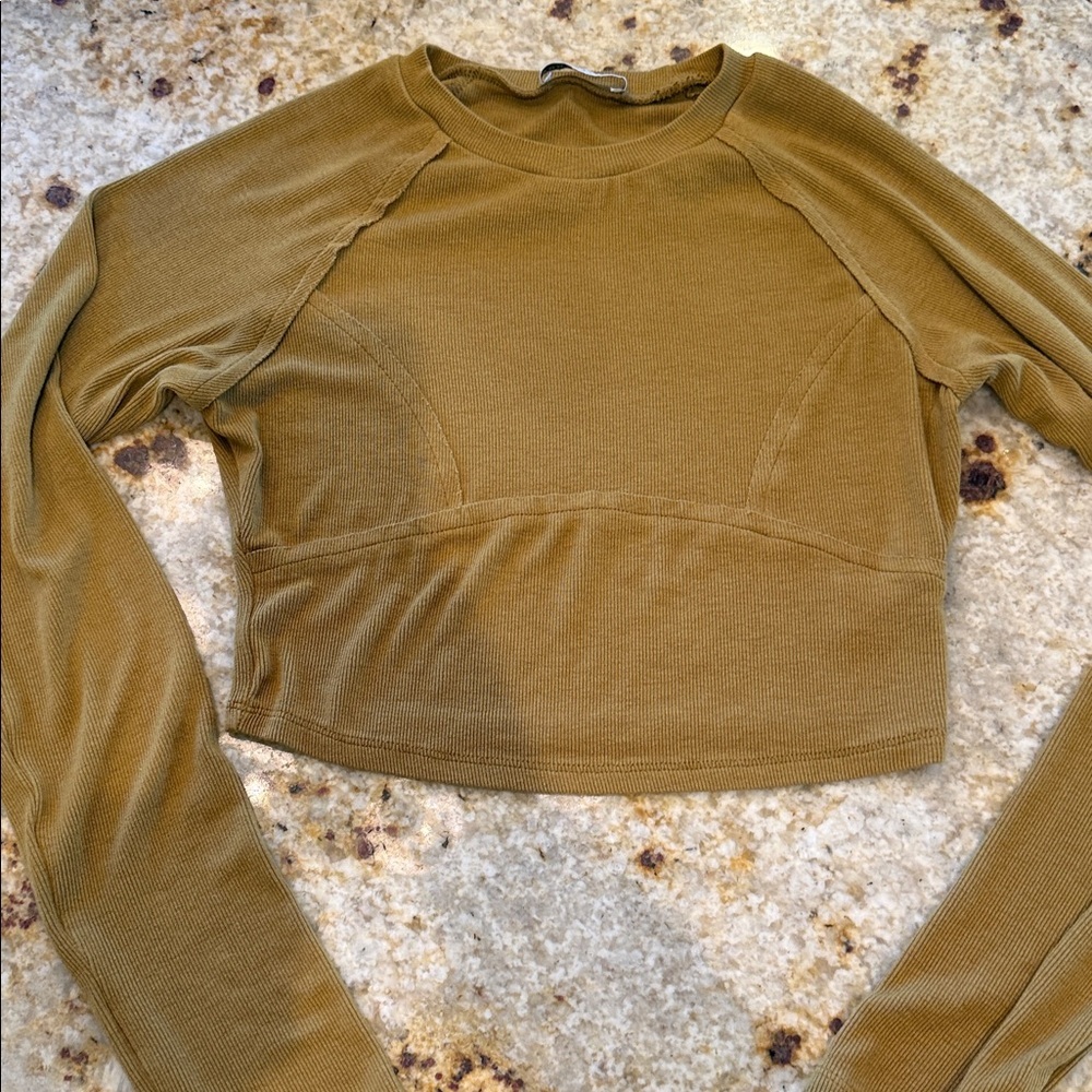 Paper Crane Mustard Long Sleeve Crop Top